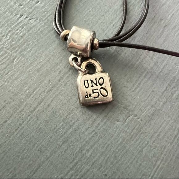 Uno De 50 Unode50 Brown Leather & Silver Necklace - Picture 6 of 8